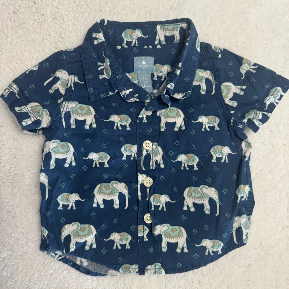 Baby Gap Navy Elephant Print Button Down Shirt